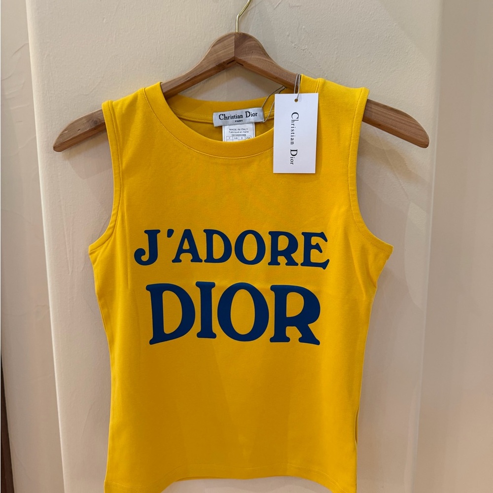 J'ADORE Dior Logo Tank Top muscle t shirt Size US 10 gold/navy